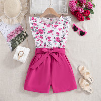 Sommer neues ärmelloses Oberteil mit bedrucktem Shorts-Gürtel, dreiteiliges Set  Pink