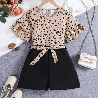 Summer new fashionable leopard print short-sleeved shorts girls two-piece suit