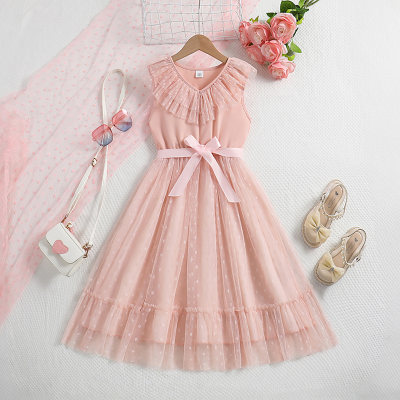 Pink sleeveless sweet princess tulle skirt