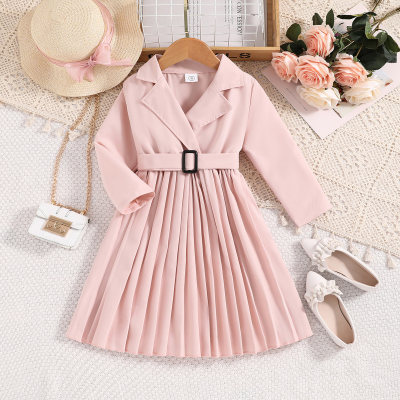 2-piece Toddler Girl Solid Color Pleated Long Sleeve Dress