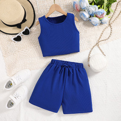 Summer blue sleeveless top and shorts two-piece set