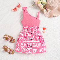 Fashion Sleeveless Suspender Top Pink Letter Skirt  Pink