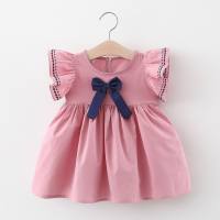 Summer new style baby girl college style skirt flying sleeves girl Korean style dress children's skirt  Pink