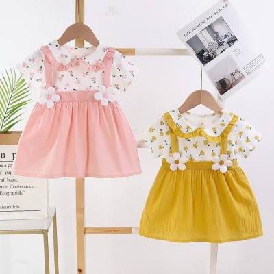 Summer cute children's clothing baby cartoon dress fake two-piece girl's new versatile half-sleeved skirt