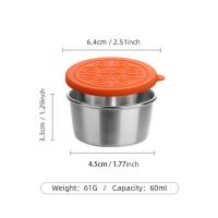 Tasse à sauce en acier inoxydable 304 avec couvercle, couvercle en silicone, tasse à sauce scellée et étanche pour la conservation de la fraîcheur, plat d'assaisonnement  Orange