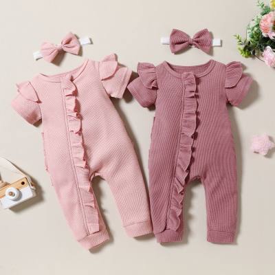 ملابس الأطفال بدلة قفز للفتيات الصغيرات ملابس صيفية للأطفال حديثي الولادة بأكمام قصيرة ملابس زحف