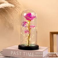 Gold foil flower Valentine's Day Qixi glass lampshade eternal rose Christmas Thanksgiving gift  Hot Pink