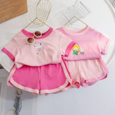 Girls summer new short-sleeved suits summer clothes cartoon printing girls casual two-piece suits baby girls fashionable