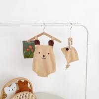 Baby clothes summer boys and girls baby cute bear sleeveless sling wrap fart clothes romper hat two sets  Khaki