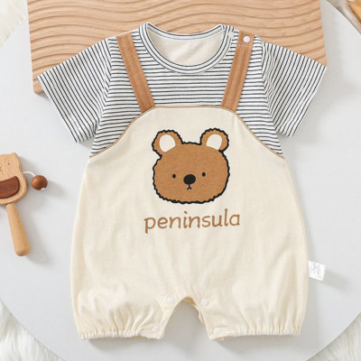 Baby short-sleeved jumpsuit for newborns, cartoon bear jumpsuit, fashionable boy and girl baby outdoor crawling clothes