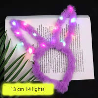 14 Lights Luminous Plush Rabbit Ears LED Lights Headband Children Girls Extended Flashing  Purple
