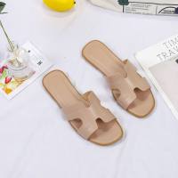 Korean spring slippers for women fashion outer wear new flat beach shoes one word sandals slippers for women  Pink