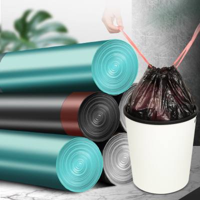 Automatic closing drawstring garbage bag household kitchen portable thickened disposable black large affordable plastic bag (15 pieces)