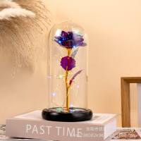 Gold foil flower Valentine's Day Qixi glass lampshade eternal rose Christmas Thanksgiving gift  Purple