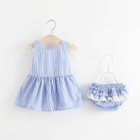 نمط صيفي جديد لملابس الأطفال البناتية بظهر فيونكة كبيرة ومؤخرة كبيرة  أزرق