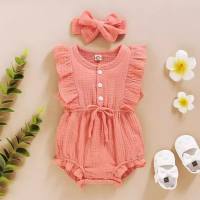 Pure cotton type A bag fart clothing European and American baby INS style jumpsuit sleeveless harem suit fashionable hairband crawling suit  Pink