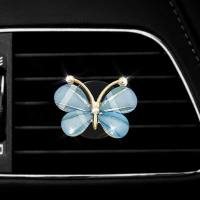 Parfum de ventilation de climatisation de voiture, clip d'aromathérapie en diamant papillon, comprimés de parfum de voiture, décoration intérieure de voiture  Bleu
