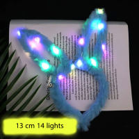 14 luces luminosas orejas de conejo de peluche luces LED diadema niños niñas intermitente extendido  Azul