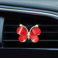 Car air conditioning vent perfume butterfly diamond aromatherapy clip car fragrance tablets car interior decoration perfume  Red