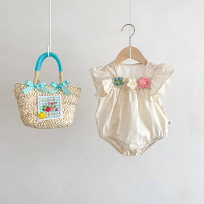 ins infant summer stylish thin baby girl package fart small flower net red summer full moon princess triangle jumpsuit