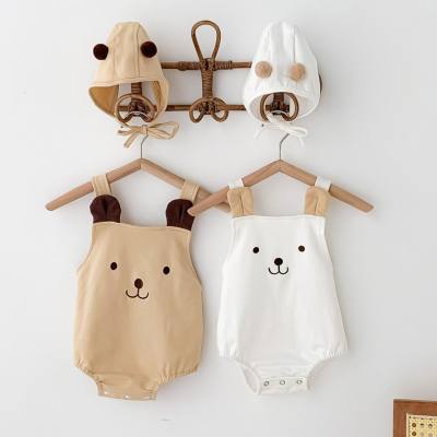 Baby clothes summer boys and girls baby cute bear sleeveless sling wrap fart clothes romper hat two sets