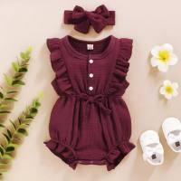 Pure cotton type A bag fart clothing European and American baby INS style jumpsuit sleeveless harem suit fashionable hairband crawling suit  Burgundy