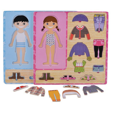 لغز تغيير الملابس الخشبية للأولاد والبنات، لعبة ألغاز تعليمية للأطفال
