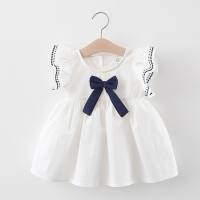 Summer new style baby girl college style skirt flying sleeves girl Korean style dress children's skirt  White