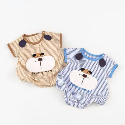 New summer newborn baby clothes cute puppy one-year-old baby clothes striped short-sleeved baby crawling clothes