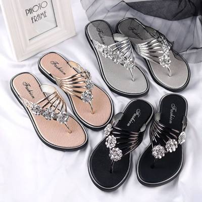 Senhoras chinelos sandálias de verão novos sapatos femininos de prata plana chinelos leves ao ar livre chinelos casuais