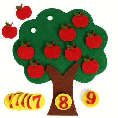 Tela no tejida de fieltro DIY matemáticas apple tree cognition 1-10 materiales de ayuda para la enseñanza del área de matemáticas del jardín de infantes