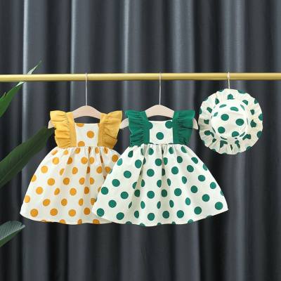 Sommer neue mode baby mädchen fliegen sleeve polka dot Koreanischen stil kleid mit sonnenhut kinder kleid
