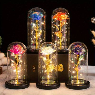 زهرة من رقائق الذهب في عيد الحب، عاكس الضوء الزجاجي Qixi، هدية أبدية لعيد الميلاد وعيد الشكر