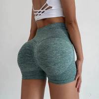 Yoga shorts honey butt lift high waist abdomen elastic tight anti-light quick-drying fitness pants for women  Green