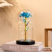 Gold foil flower Valentine's Day Qixi glass lampshade eternal rose Christmas Thanksgiving gift  Blue
