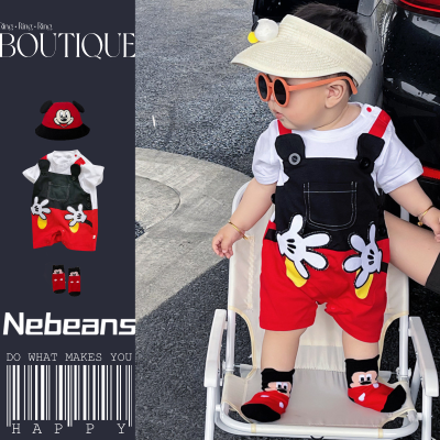 3-6-9-12 cartoon palm short-sleeved jumpsuit for trendy boys and girls baby summer romper