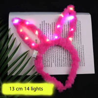 14 luces luminosas orejas de conejo de peluche luces LED diadema niños niñas intermitente extendido  Rosa caliente