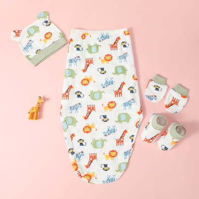 Saco de dormir de gusano de seda para bebé recién nacido, gorro para bebé, guantes para bebé, juego de pies para bebé, cuatro piezas
