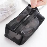 Mesh transparent storage bag mini zipper bag cosmetic bag large capacity change key card small bag portable card bag  Black