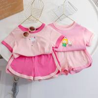 Girls summer new short-sleeved suits summer clothes cartoon printing girls casual two-piece suits baby girls fashionable  Multicolor