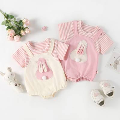 Summer one-piece fake two-piece baby girl cotton romper thin 100-day photo taking and going out climbing clothes