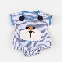 New summer newborn baby clothes cute puppy one-year-old baby clothes striped short-sleeved baby crawling clothes  Blue