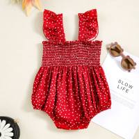 New style baby sling romper with fashionable and cute flying sleeves and pleated jumpsuit crawling clothes  Red