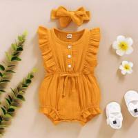Pure cotton type A bag fart clothing European and American baby INS style jumpsuit sleeveless harem suit fashionable hairband crawling suit  Orange