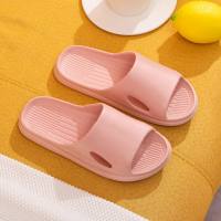 New home slippers for women summer non-slip shit-feeling home slippers couple bathroom slippers  Pink