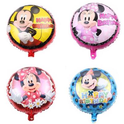 Globo redondo de dibujos animados de Mickey Minnie de 18 pulgadas, decoración de cumpleaños, globo de película de aluminio de dibujos animados, globo de Mickey