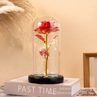 Gold foil flower Valentine's Day Qixi glass lampshade eternal rose Christmas Thanksgiving gift  Red