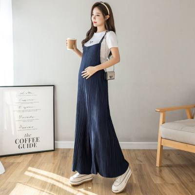 Pregnant women's overalls summer thin loose casual simple large size nine-point wide-leg pants stylish pleated pants