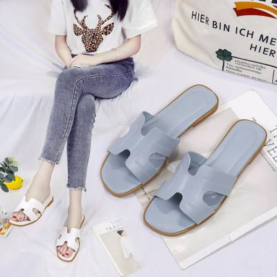 Korean spring slippers for women fashion outer wear new flat beach shoes one word sandals slippers for women