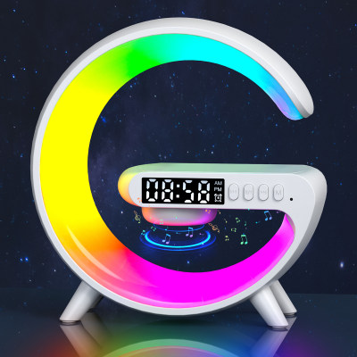 Bluetooth speaker, colorful atmosphere light, wireless charging clock, alarm clock all-in-one machine